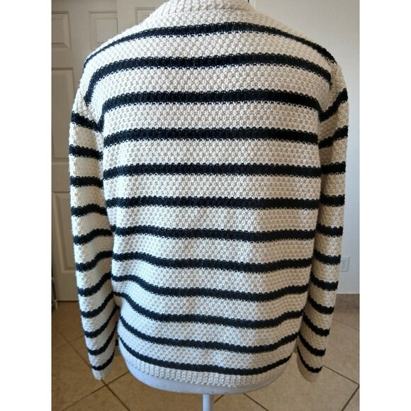 Dazy Womens Cardigan Sweater White Black Striped Size Medium Button Pockets - Picture 5 of 16
